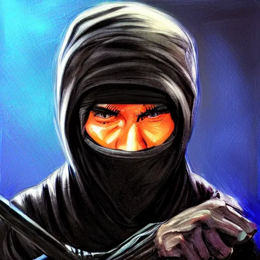 Prompt: ninja, chalk, digital art, fantasy, magic, trending on artstation, ultra detailed, professional illustration by Basil Gogos