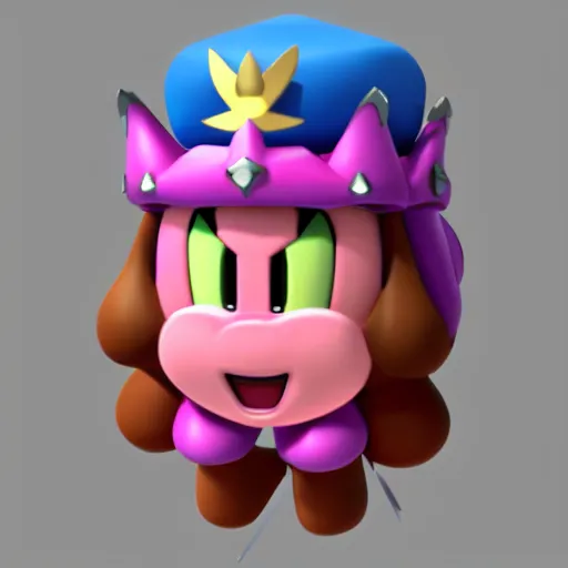 Image similar to nintendo kirby wearing crown of thorns, 3d render, detailed