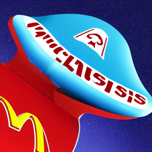 Prompt: a spaceship shaped like the mcdonald's logo, digital art