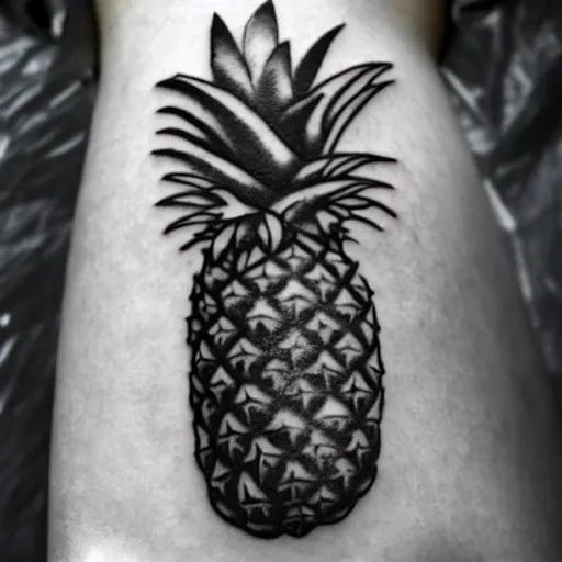 Image similar to professional 3 d render of a ripe luscious pineapple tattoo on an arm that's also edible