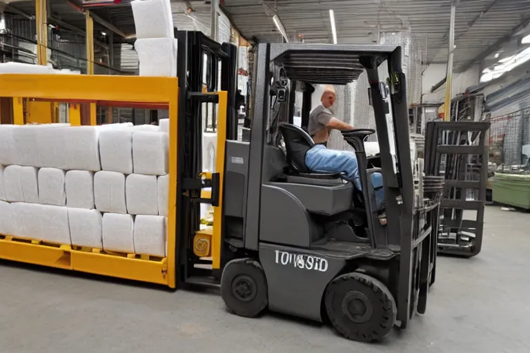 Image similar to a forklift made out of toilet paper