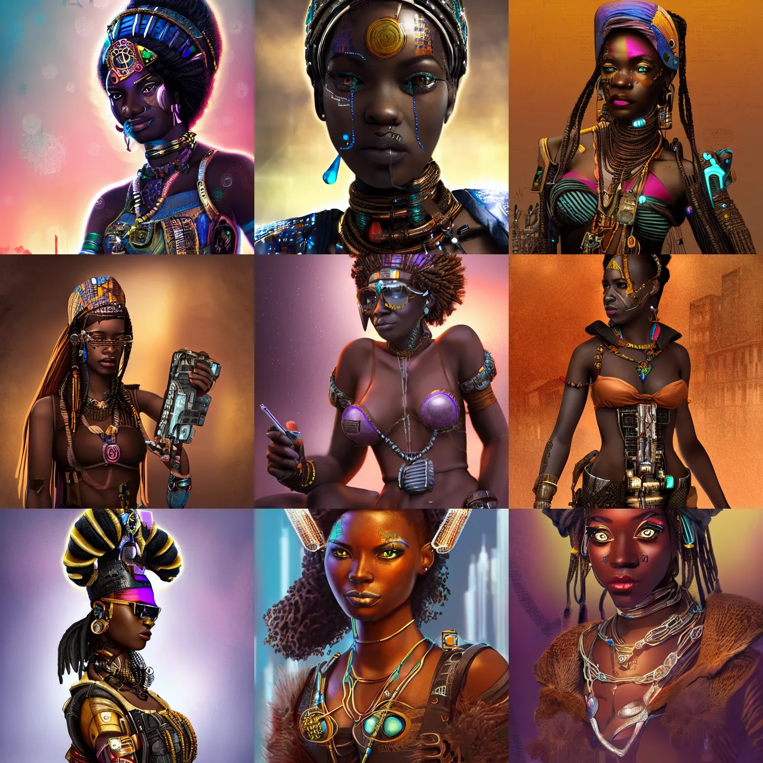 Prompt: african princess, cyberpunk, highly detailed, 4k, trending, concept art, steampunk