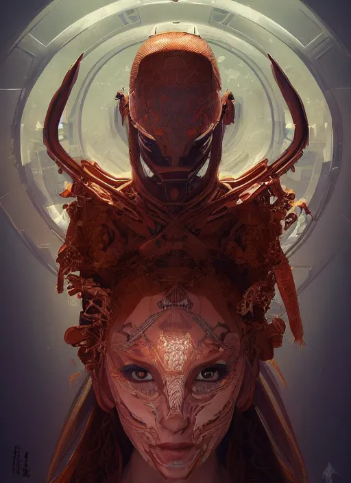 Image similar to symmetry!! portrait of copper pipe alien in the style of horizon zero dawn, machine face, intricate, elegant, highly detailed, digital painting, artstation, concept art, smooth, sharp focus, illustration, art by artgerm and greg rutkowski and alphonse mucha, 8 k