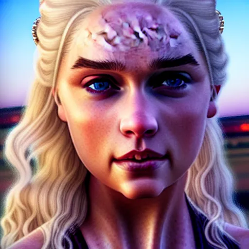 Image similar to a selfie of daenerys targaryen played by taylor swift, smooth skin, purple eye color, ethereal beauty, medium shot, detailed eyes, vivid, golden hour