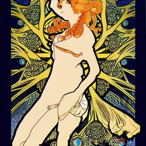 Image similar to anime manga ornaments illustration style by Alphonse Mucha and James Roper pop art pattern nouveau