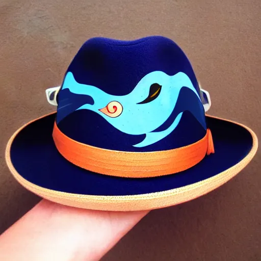 Prompt: dolphin design on a fedora in the style of mexican folk art