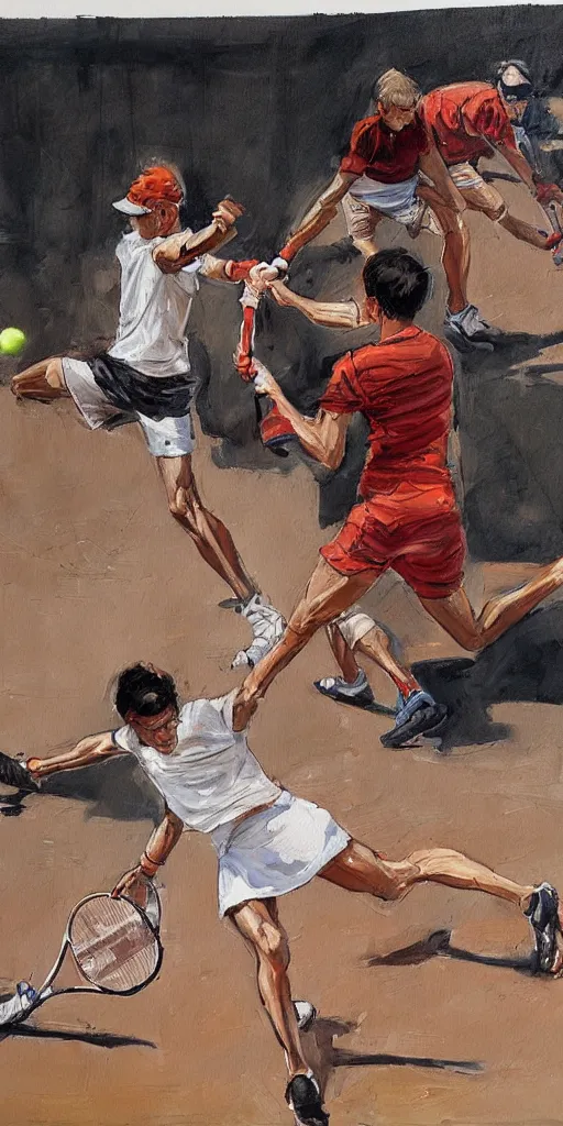 Image similar to oil painting scene from tennis by kim jung gi