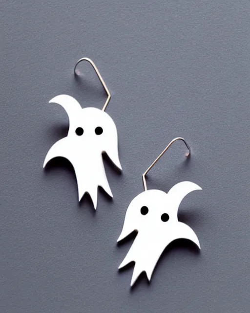 Prompt: cute funny ghost, 2 d lasercut earrings, retro minimalistic clean, concept art, trending on artstation, trending on deviantart