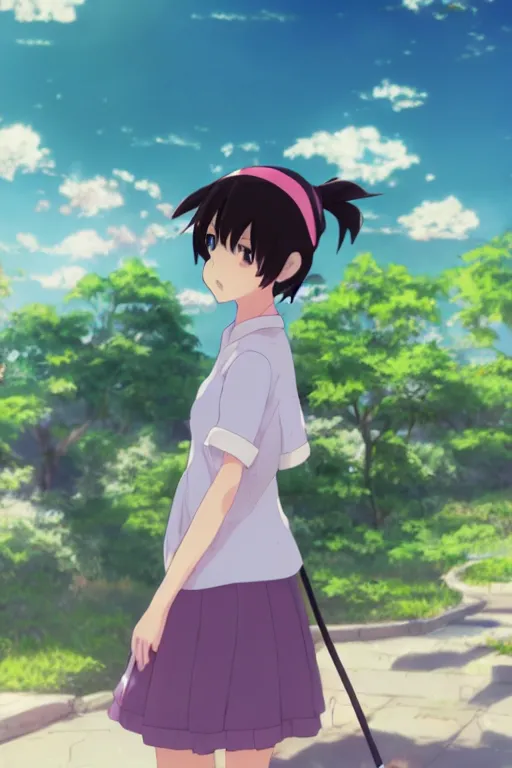 Image similar to Cute anime girl with bunny hat in the style of Makoto Shinkai, Kazuo Oga and Clamp