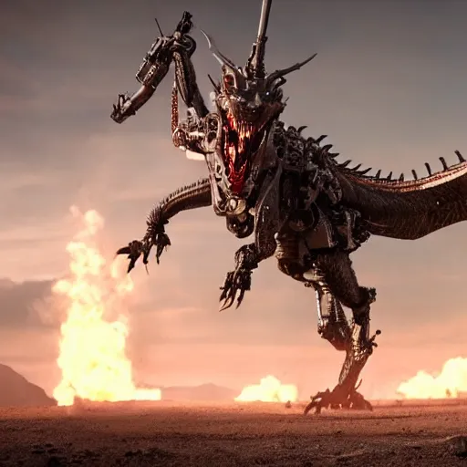 Image similar to cinematic still of westworld, a intact stunning intricate si - fi robotic fantasy dragon, well armored mech dragon, highly detailed