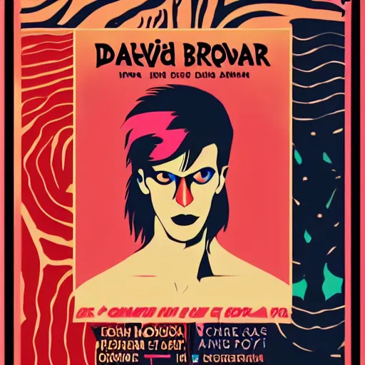 Prompt: a poster for a david bowie tribute dj - set at the indie club common people. alladin sane. illustrated and designed by annika backstrom