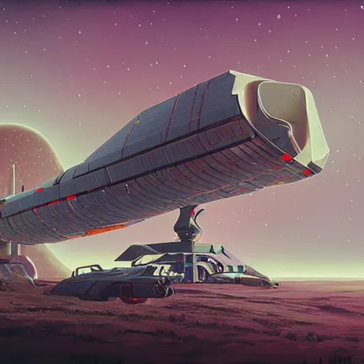Prompt: A schematic of a spaceship for asteroid mining by Simon Stålenhag