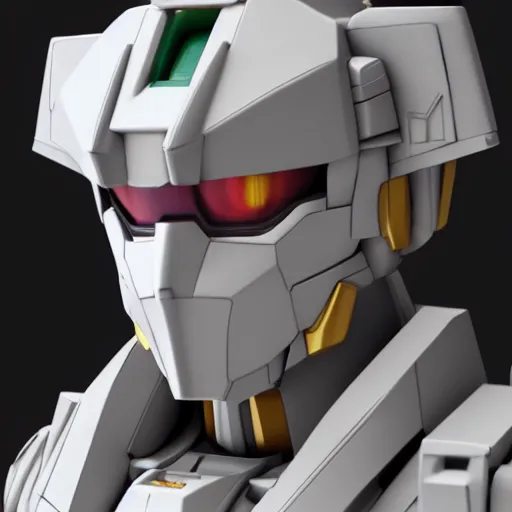 Image similar to hyperrealistic 3 d render of a bust of a gundam created by yuuki morita and ludvig holmen, brilliantly colored, octane render, 3 d animated, unreal engine 5, volumetric lighting, hdr, cinematic atmosphere, smooth surface, 8 k