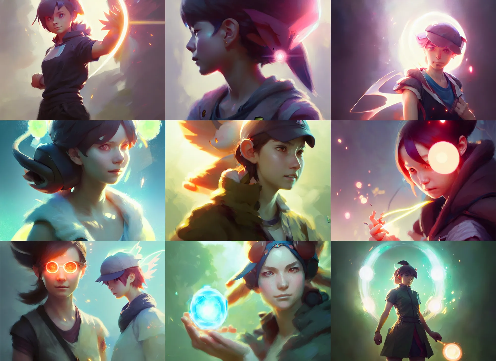 Image similar to portrait of a female pokemon trainer, intricate, sharp focus, lens flare, bloom, illustration, highly detailed, digital painting, concept art, matte, art by ruan jia and wlop and greg rutkowski, masterpiece