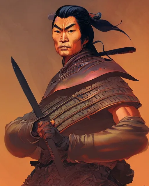 Prompt: a stunning medium shot portrait of a japanese samurai, digital art by frank frazetta and julie bell and ross tran and dan mumford, highly detailed, artstationhq