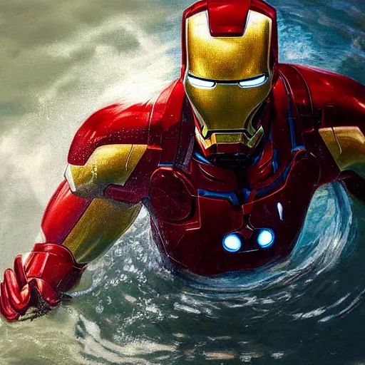 Prompt: photorealistic shockingly amazing portrait of Iron man submerged in water extremely detailed, made by wlop and maxwell boas