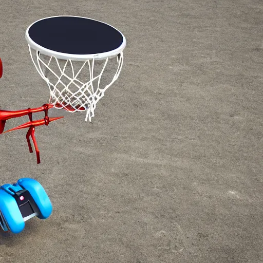 Image similar to flying drone robot with basketball hoop on drone robot body