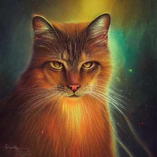 Image similar to majestic gracious regal cat portrait, mysterious atmospheric lighting, elysian fields, painted, intricate, volumetric lighting, beautiful, rich deep colours masterpiece, golden hour, golden ratio, sharp focus, ultra detailed, by leesha hannigan, ross tran, thierry doizon, kai carpenter, ignacio fernandez rios