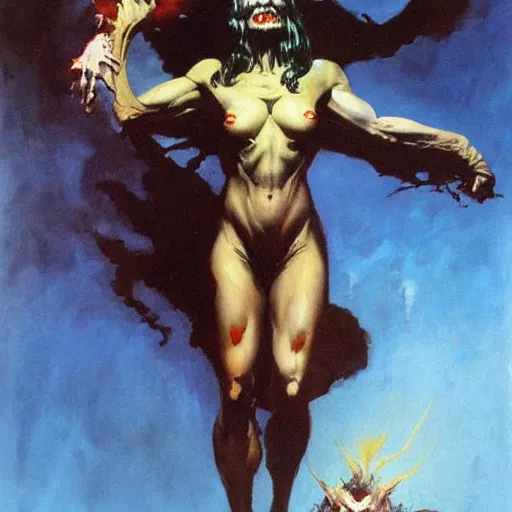 Image similar to frank frazetta nightmare oil painting