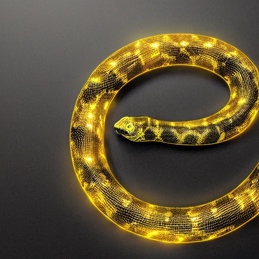 Image similar to black snake with glowing golden scales, intricate lines, clear focus, vivid colors, final fantasy, unreal engine highly rendered, global illumination, radiant light, intricate environment