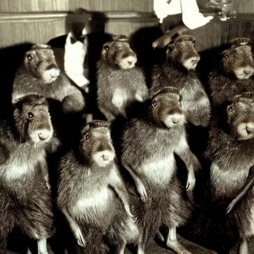 Image similar to Photo of Elegant dressed marmots at a gentlemen club, 1960,colorized