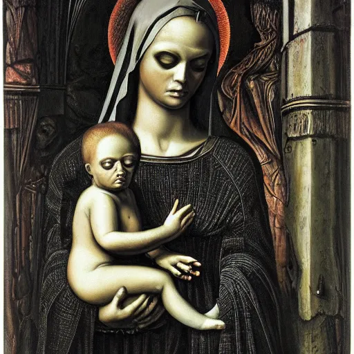 Prompt: h. r. giger's the madonna and child