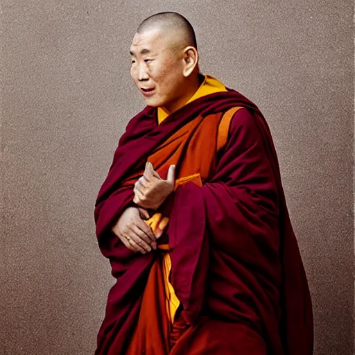 Image similar to detailed photography by Annie Leibovitz of the Tekashi 69, a buddhist monk who turned into the new Dalai Lama