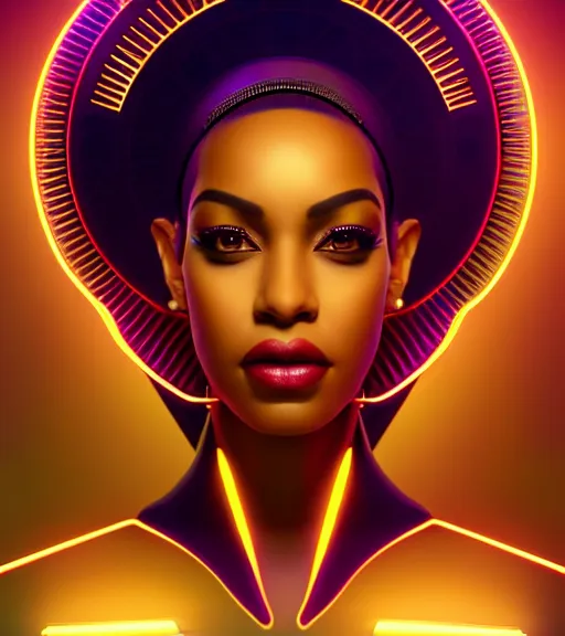 Image similar to symmetry!! egyptian queen of technology, solid cube of light, hard edges, product render retro - futuristic poster scifi, lasers and neon circuits, brown skin beautiful egyptian, queen, intricate, elegant, highly detailed, digital painting, artstation, concept art, smooth, sharp focus, illustration, dreamlike, art by artgerm