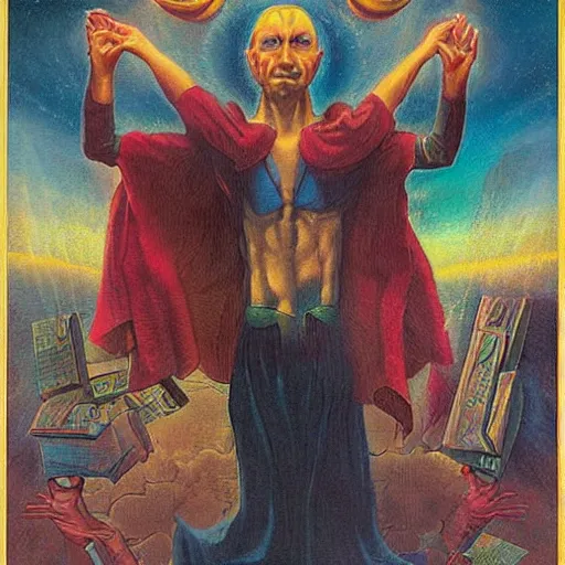 Image similar to a powerful psychic man emitting psychic powers, by michael hutter,