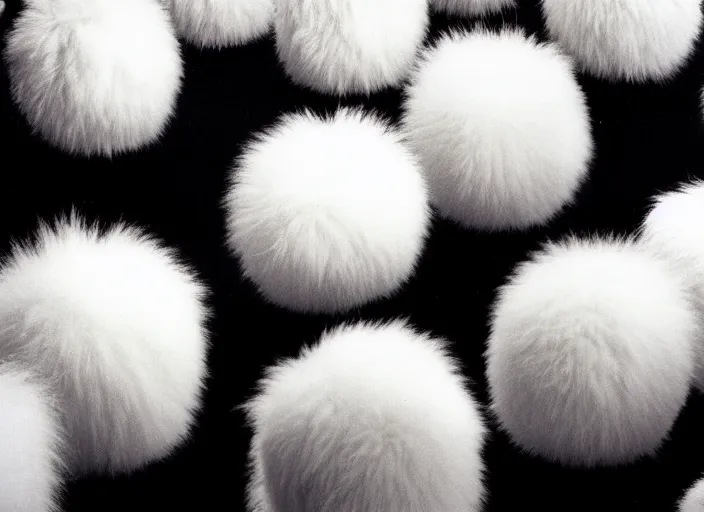 Prompt: realistic documentary photo of a a group of people wearing white fluffy short, spherical heads 1 9 9 0, life magazine reportage photo, neutral colors, neutral lighting