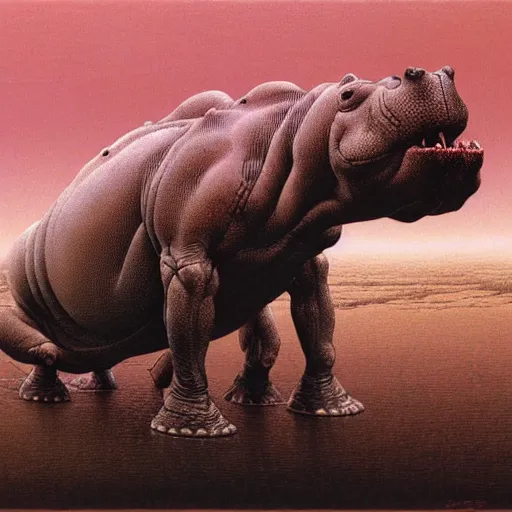 Prompt: a side view of hippopotamus, highly detailed, art by ayami kojima, beksinski, giger