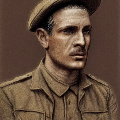 Image similar to a detailed photorealistic sepia - toned color line drawing of a 1 9 1 7 worried clean - shaven british lieutenant in detailed field gear not wearing a hat in wadi rum, ultra realistic, painted, intricate details, lovecraft, atmospheric, dark, horror, brooding, highly detailed, by clyde caldwell