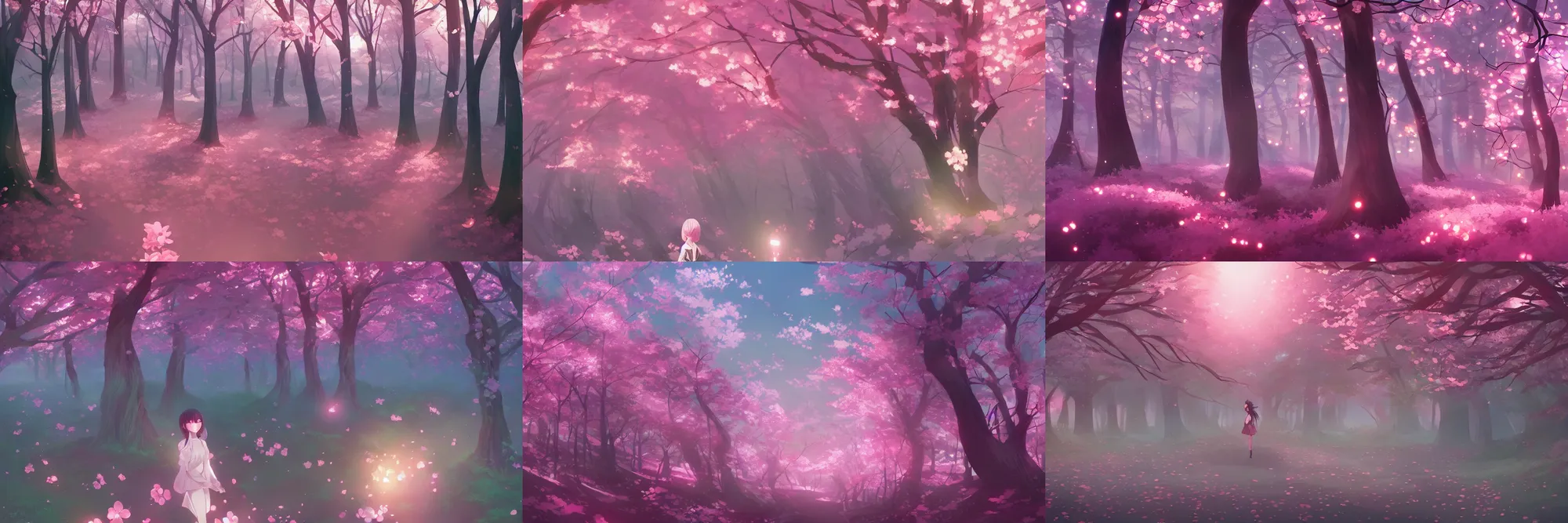 Prompt: beautiful cherry blossom forest, incredible lighting, anime key visual, lois van baarle, ilya kuvshinov, rossdraws, artstation