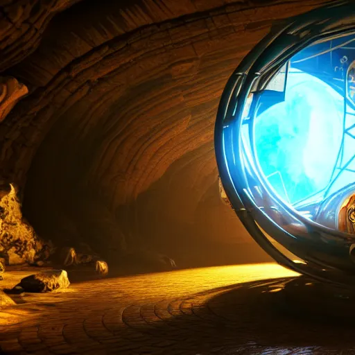 Prompt: a giant magical gyroscope in a magical ethereal cave ,highly detailed, 4k, HDR, award-winning, artstation, octane render