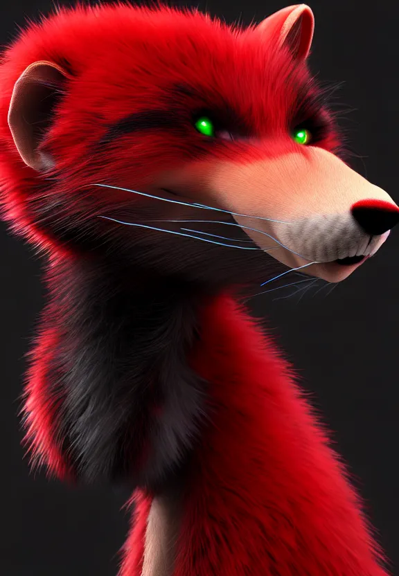 Image similar to furry - male - red - black - weasel - chaos theorist - fursona uhd ue 5 visual novel pc game expressions, photorealistic