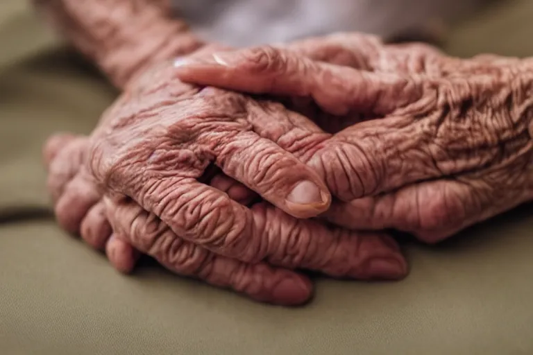 Image similar to close up still of an elderly womans hands