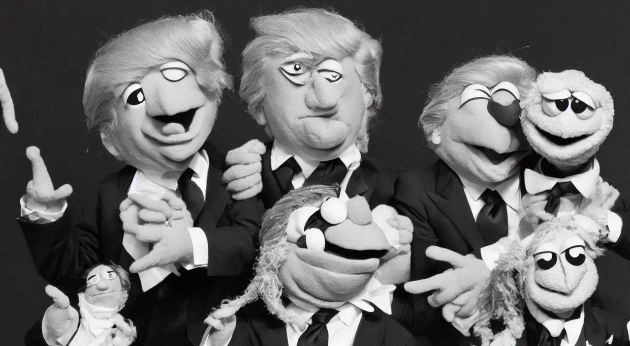 Image similar to donald trump as a muppet, vintage photo, realistic