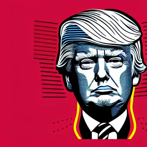 Prompt: individual donald trump portrait retro futurist illustration art by butcher billy, sticker, colorful, illustration, highly detailed, simple, smooth and clean vector curves, no jagged lines, vector art, smooth andy warhol style