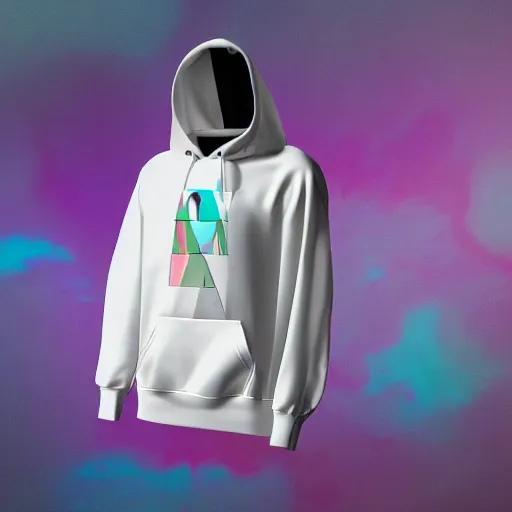 Prompt: product mockup photography of an all over print hoodie in Vaporwave style, 4K high resolution studio photo