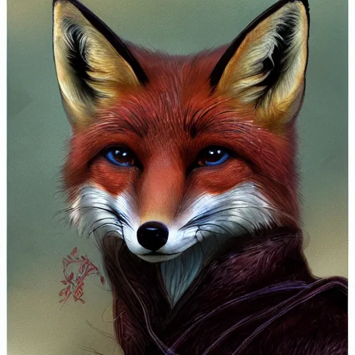 Image similar to realistic detailed face portrait of a fox detective by emilia dziubak, will terry, greg olsen, chris mars, ann long, and mark brooks, fairytale, female, feminine, art nouveau, illustration, character concept design, storybook layout, story board format