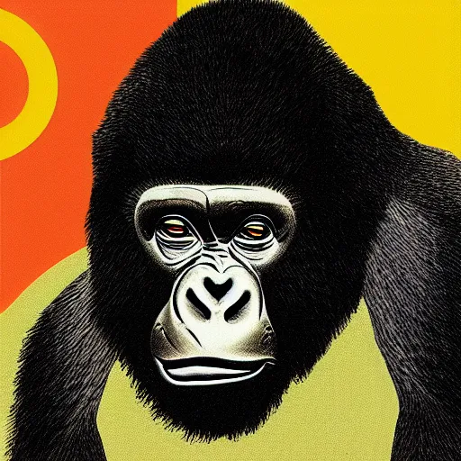 Image similar to gorilla in the style of can's ege bamyasi album cover