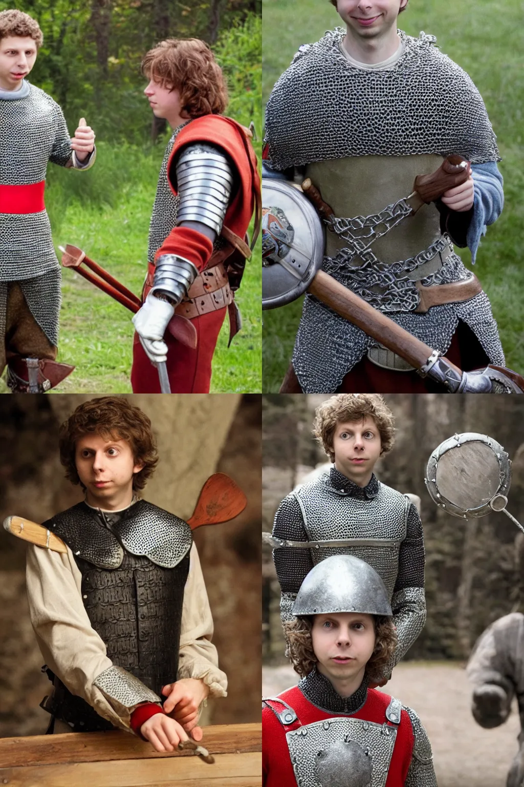 Prompt: a photo of Michael Cera as a wimpy squire, chainmail,