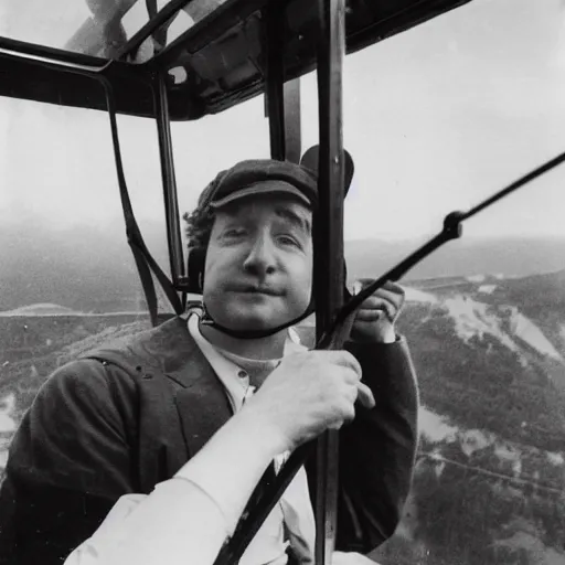 Prompt: jim carry riding a cablecar