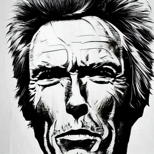 Image similar to clint eastwood portrait made of cannabis leaves