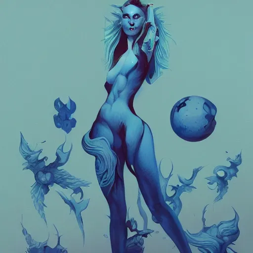 Image similar to A symmetrical blue woman in the style of Peter Mohrbacher