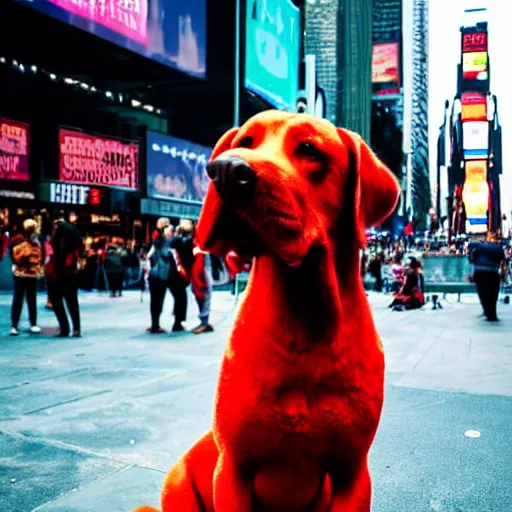 Prompt: Clifford the big red dog photographed in New York City, Times Square avenue barking at random tourists, 4k, detailed