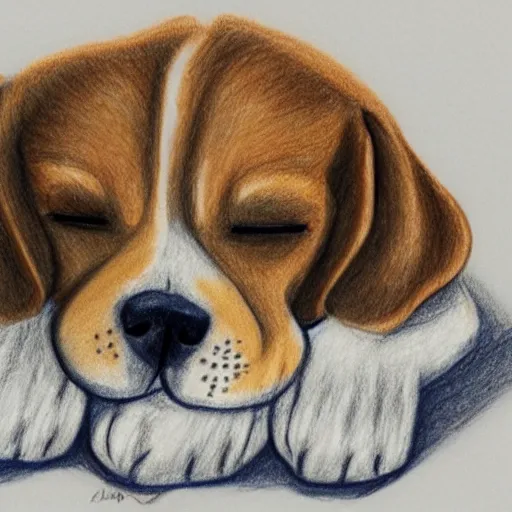 Image similar to a drawing of a sleeping beagle puppy, the nap team captain