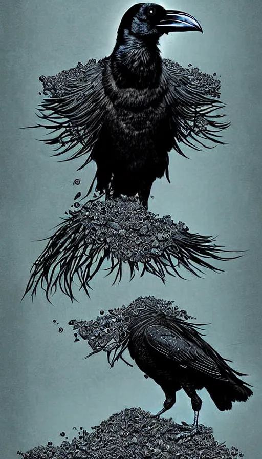 Image similar to epic professional digital art of raven bird that is a human by dan hillier and julia deville