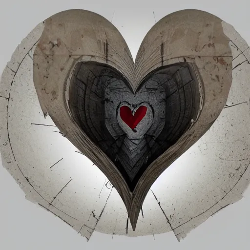 Image similar to A broken CD with a piece of ripped paper resembling a heart, 8K concept art, 3D, extremely detailed, grim