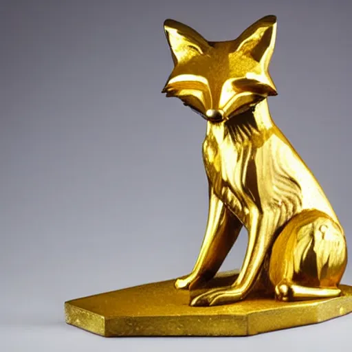 Prompt: fox statue made of reflective gold